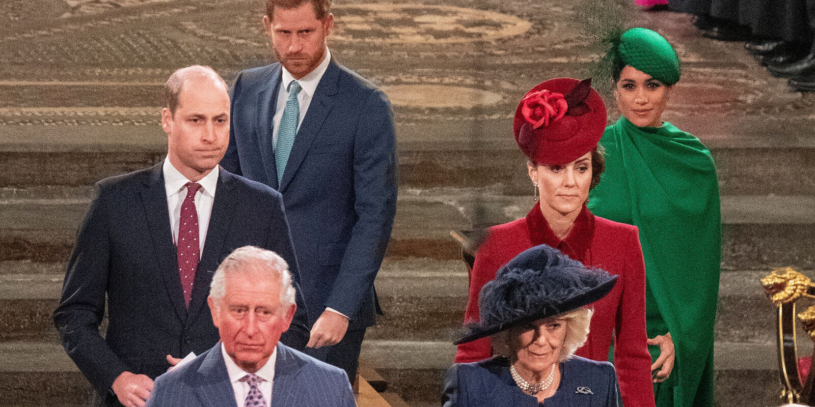 Prince Harry, Meghan Markle, Prince William, Kate Middleton, King Charles, and Camilla Parker Bowles the annual Commonwealth Service in London on March 9, 2020.