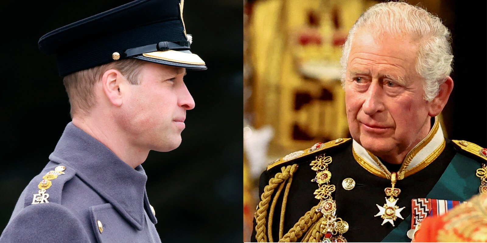 Prince William and his father King Charles in side-by-side photographs.