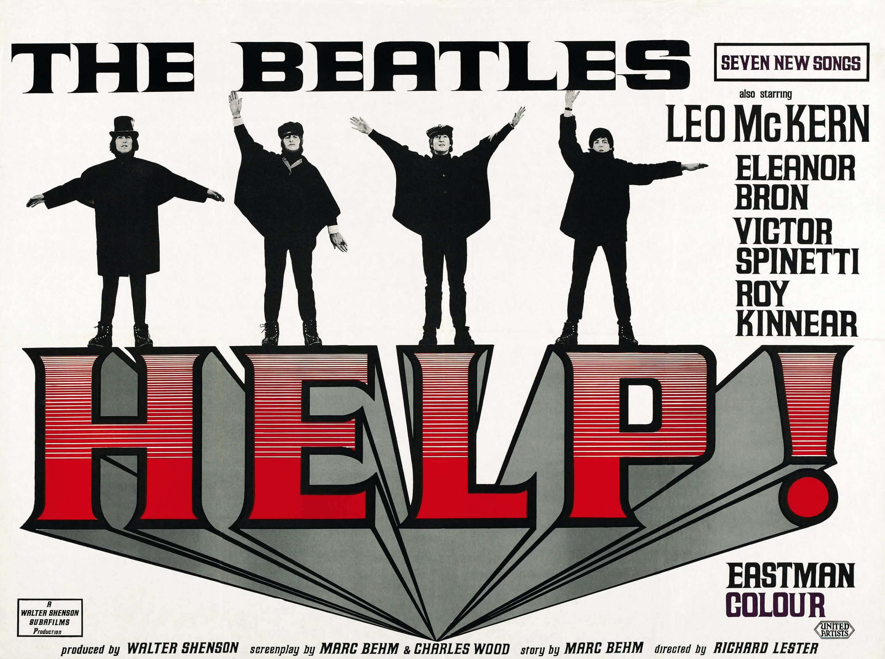 A poster for The Beatles' 'Help' depicting the Fab Four