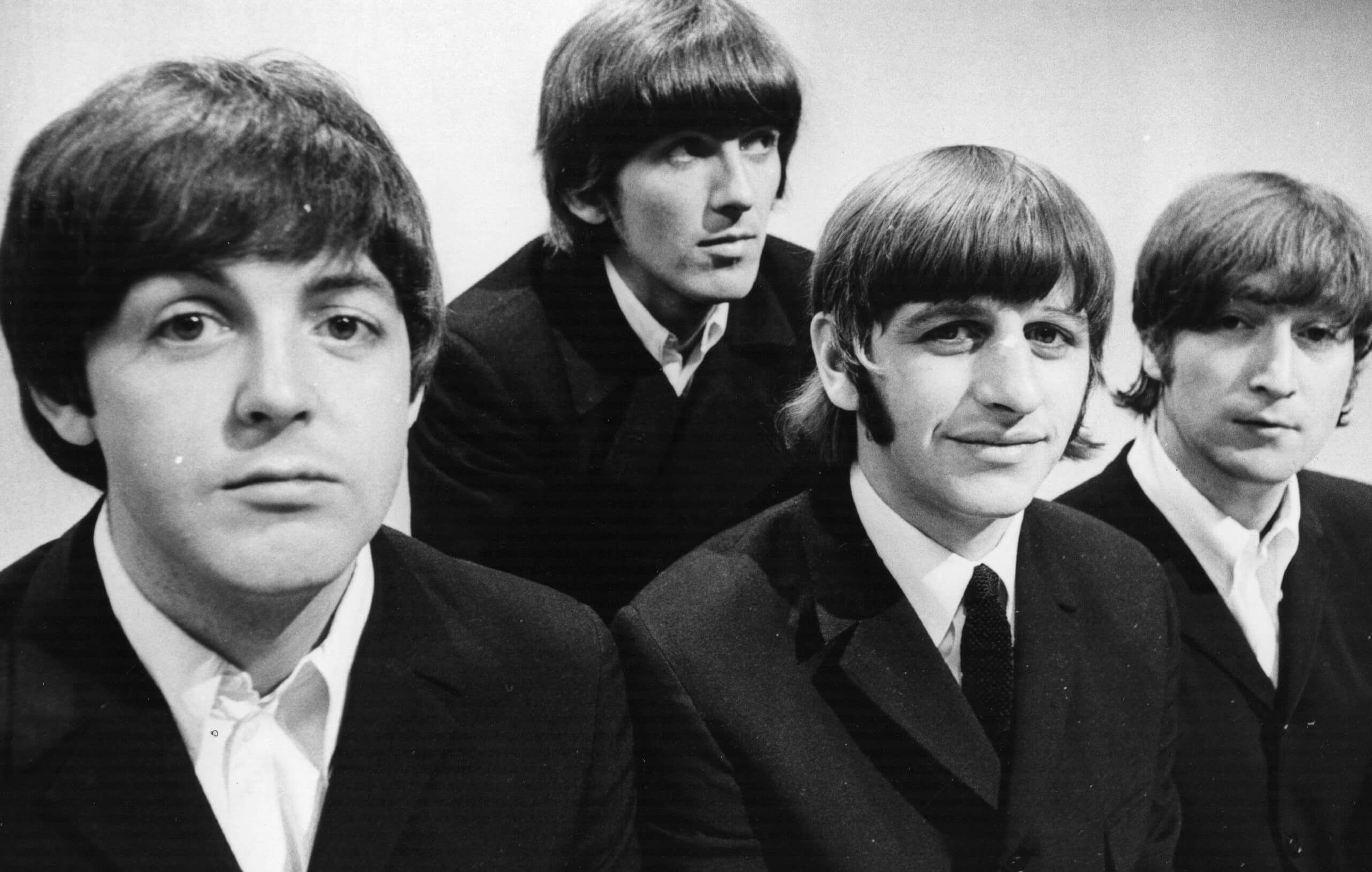 "Ticket to Ride" era Beatles in black-and-white