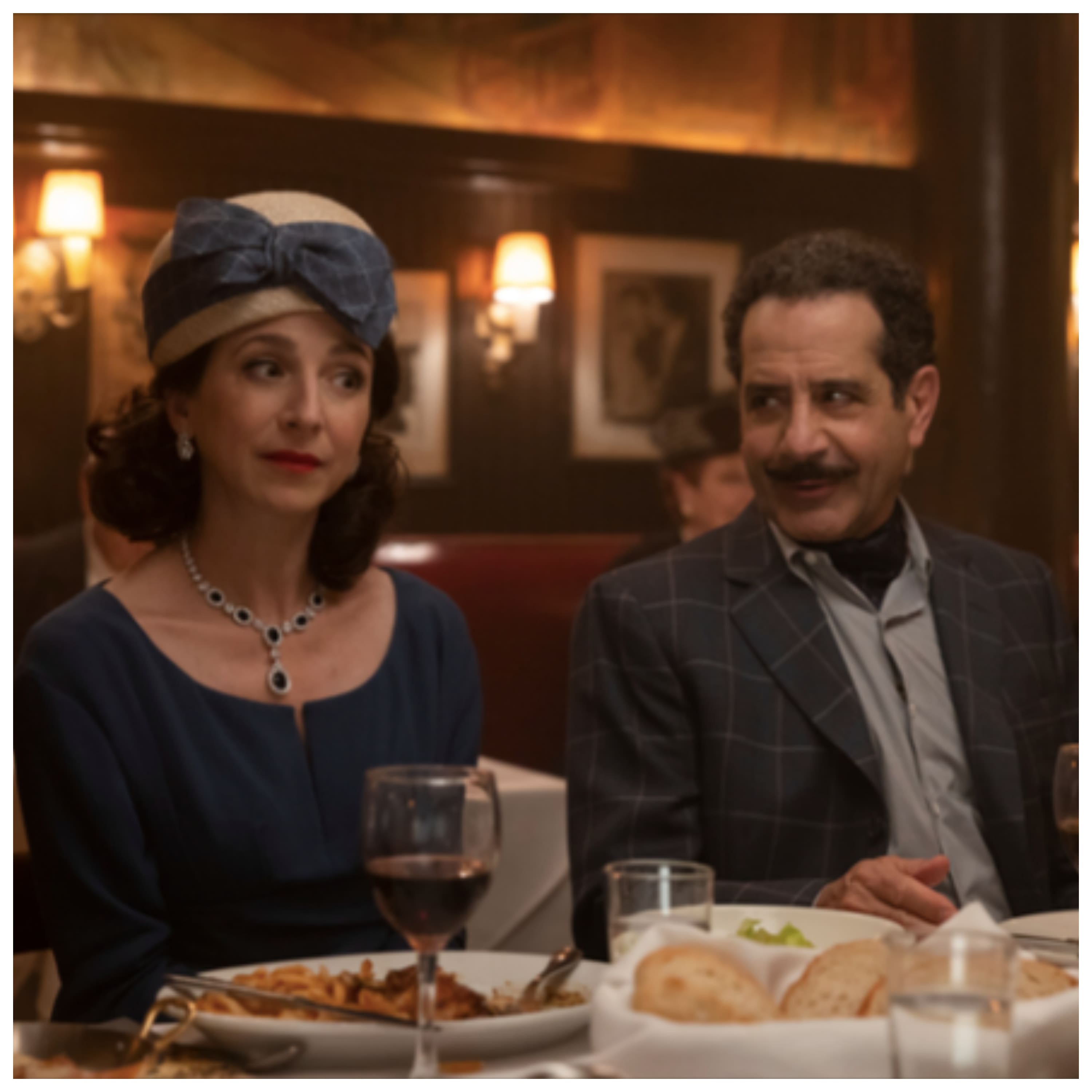 Marin Hinkle and Tony Shalhoub dine next to each other on 'The Marvelous Mrs. Maisel'