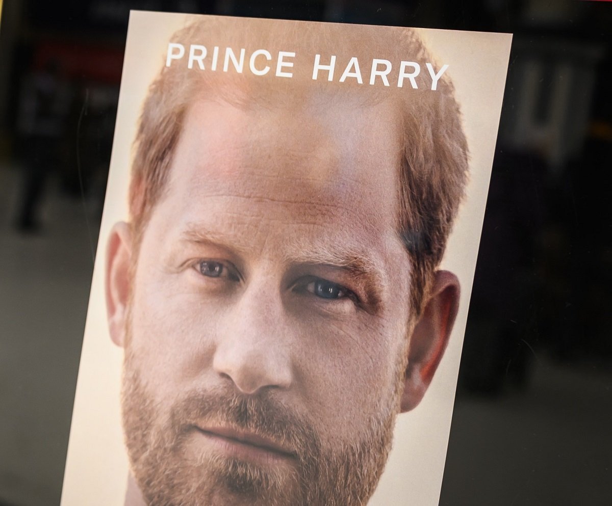A poster advertising Prince Harry's memoir 'Spare' is seen in a store window