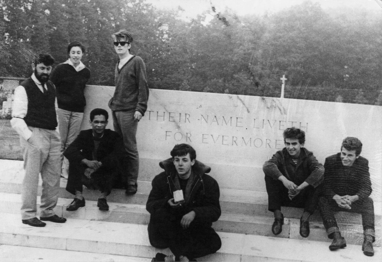 Allan Willams (from left), The Beatles' first manager, with his wife Beryl, Lord Woodbine, Stuart Sutcliffe, Paul McCartney, George Harrison, and Pete Best.