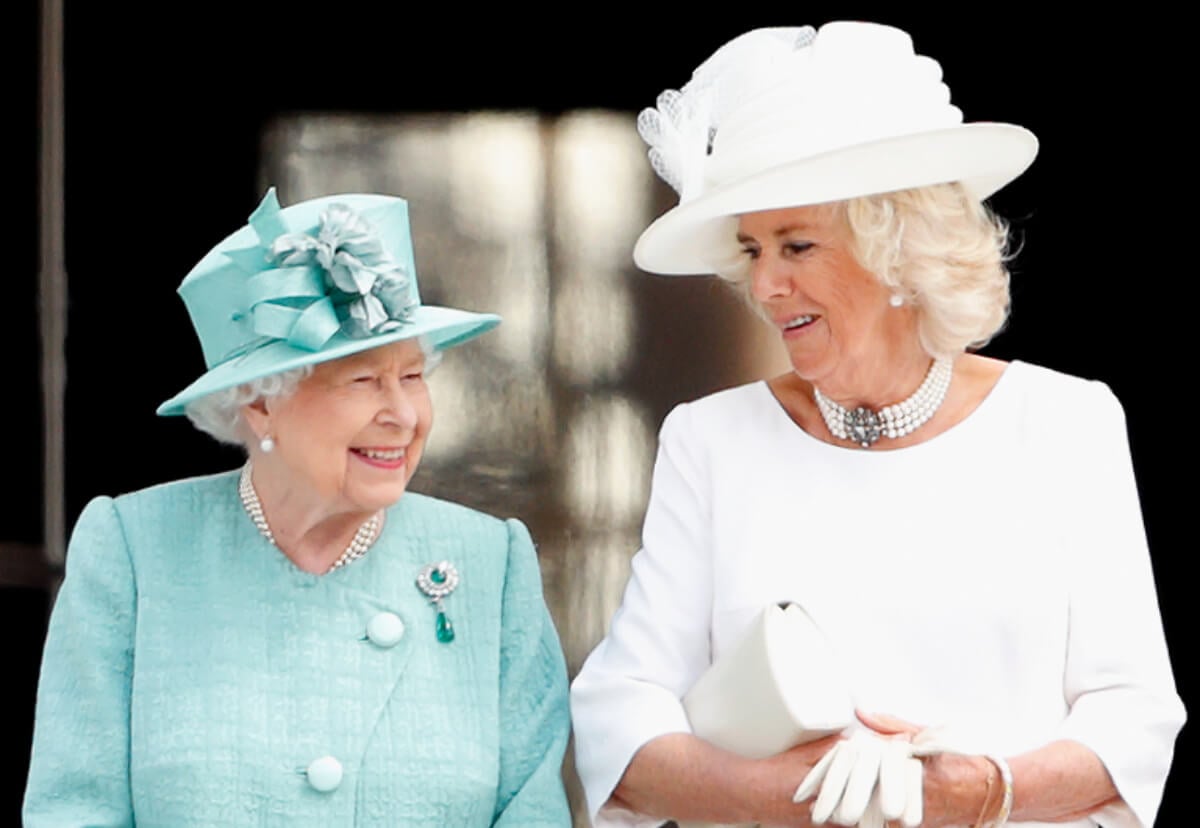 Queen Elizabeth II and Camilla Parker Bowles, Duchess of Cornwall attend the Ceremonial Welcome in the Buckingham Palace Garden for President Trump during day 1 of his State Visit to the UK on June 3, 2019 in London, England