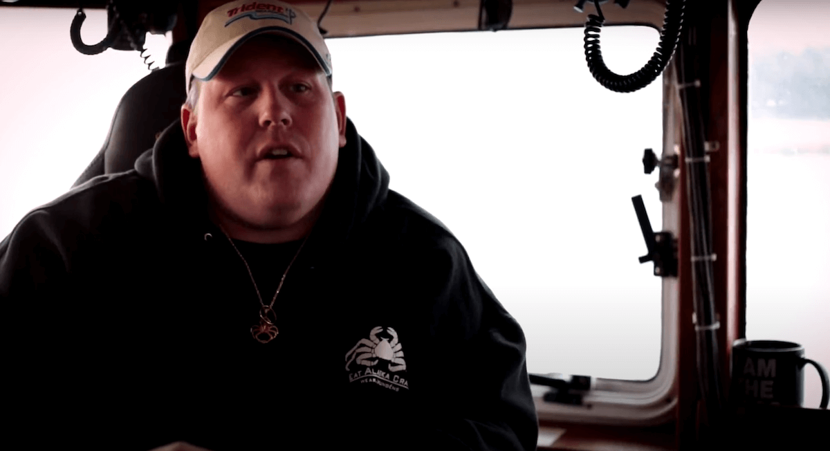 Captain Casey McManus, wearing a baseball cap, on 'Deadliest Catch'