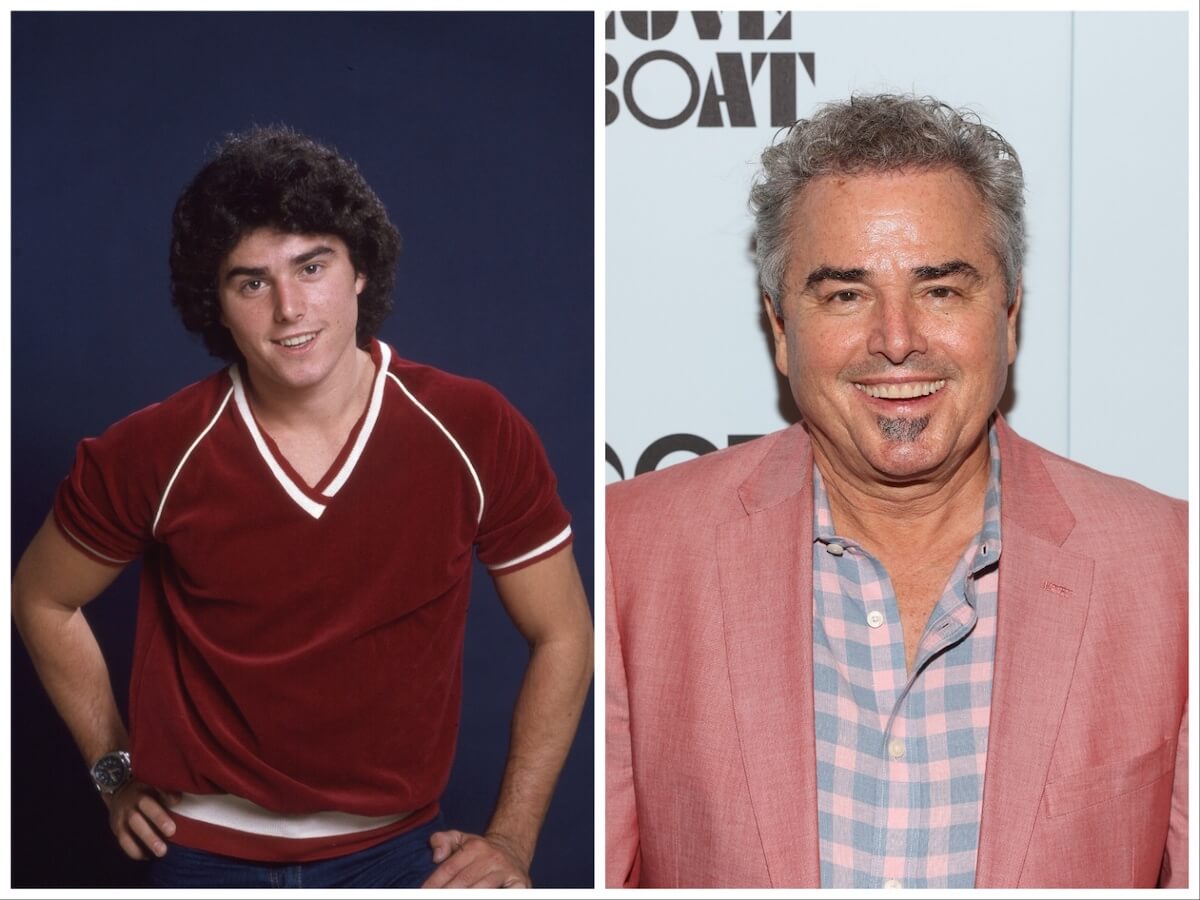 Portrait of 'The Brady Bunch' cast member Christopher Knight in the 1970s and in 2022, wearing a pink blazer