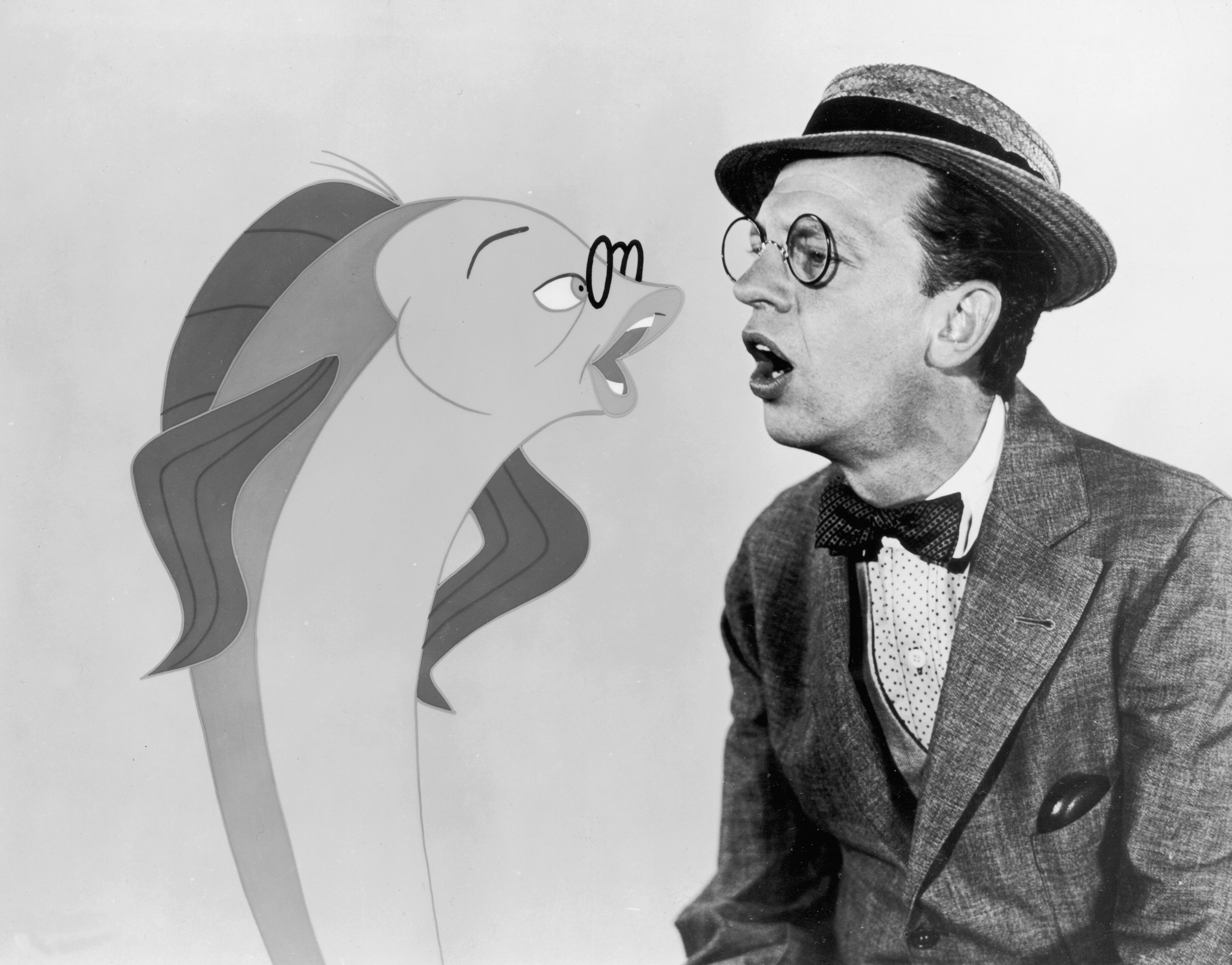 Don Knotts with the animated, fish version of his character in 'The Incredible Mr. Limpet'