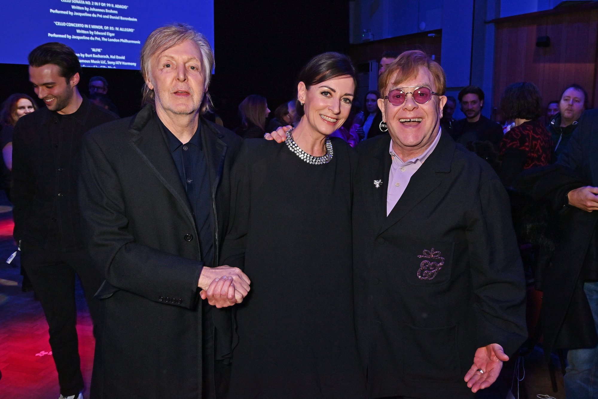 Paul McCartney of The Beatles, Mary McCartney, and Elton John attend the premiere of If These Walls Could Sing in London, England