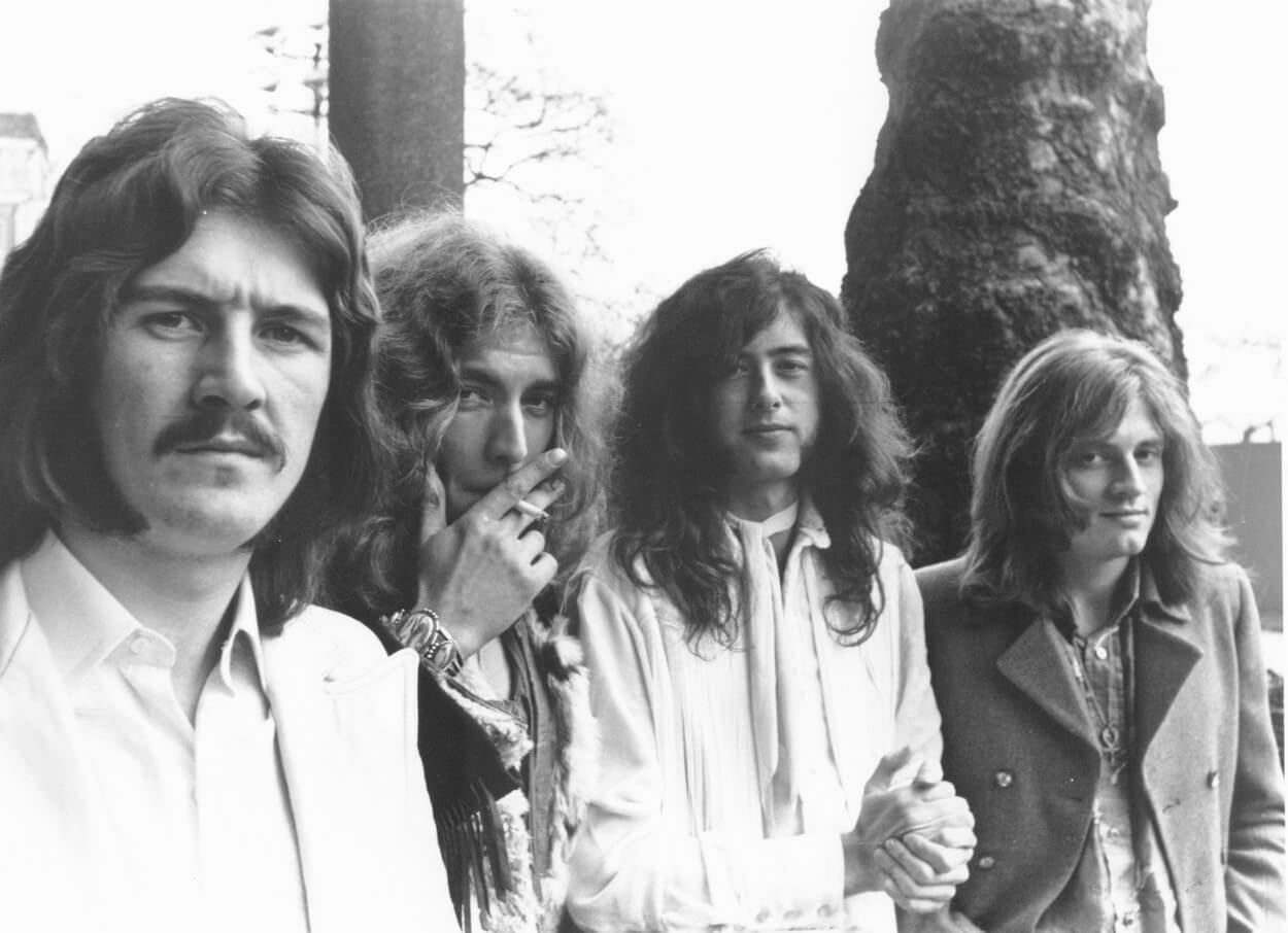 Led Zeppelin members (from left) John Bonham, Robert Plant, Jimmy Page, and John Paul Jones standing together circa 1969.