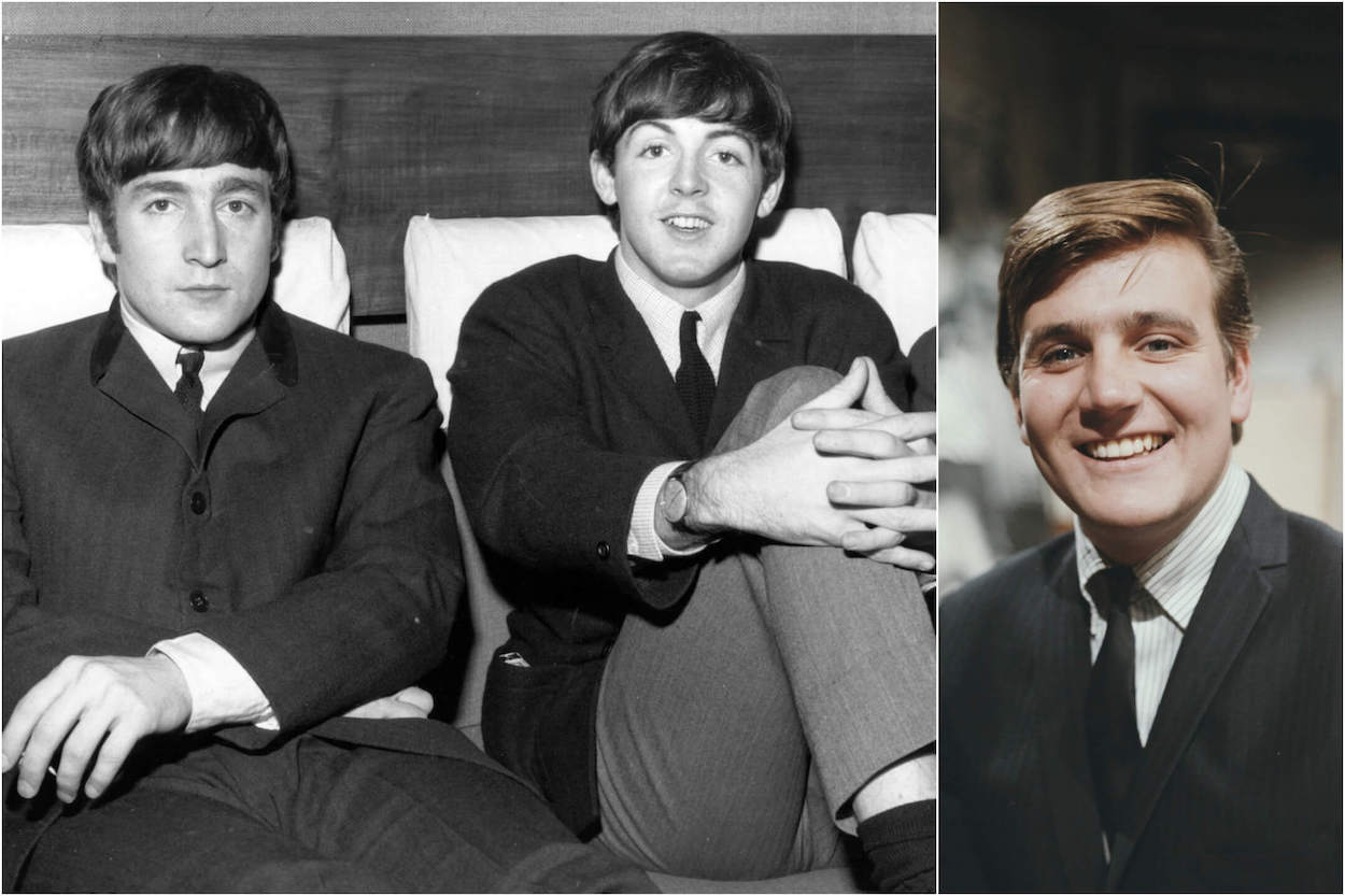 John Lennon (left) and Paul McCartney sit next to each other in 1963; Billy J. Kramer smiles in a portrait photo circa 1965.