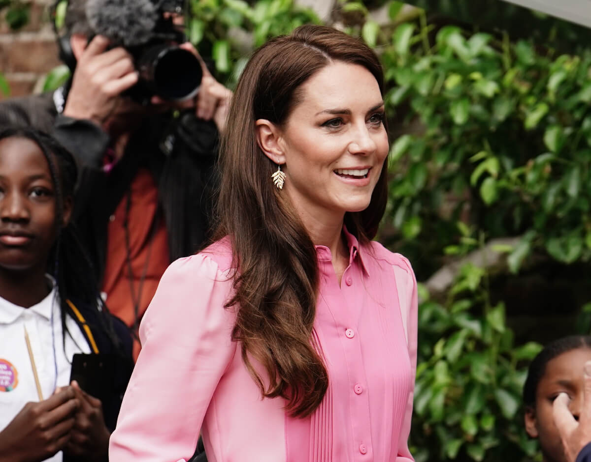 Kate Middleton, Princess of Wales smiles after taking part in the first Children's Picnic at the RHS Chelsea Flower Show, at the Royal Hospital Chelsea on May 22, 2023 in London, England