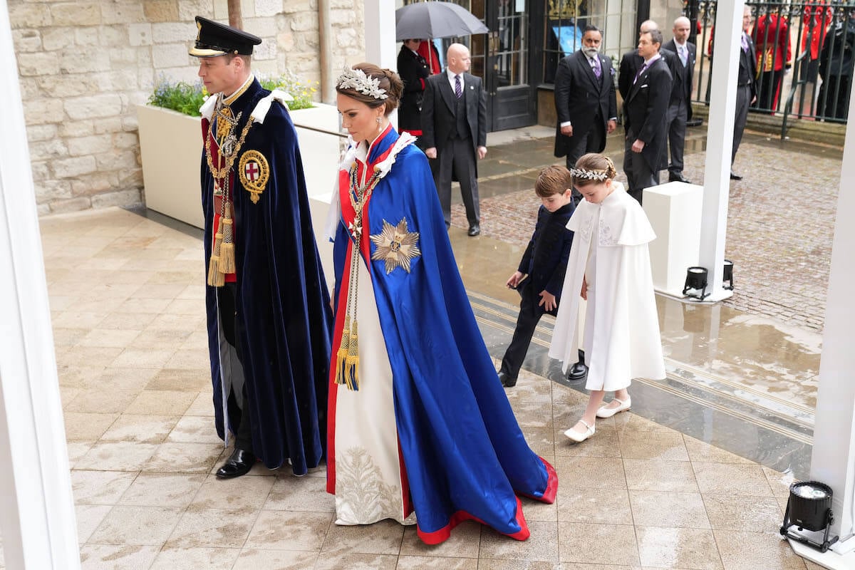 Kate Middleton, whose coronation dress disappointed a fashion expert, with Prince William, Prince Louis, and Princess Charlotte