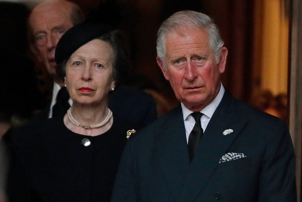 Princess Anne and King Charles, then the Prince of Wales attend the funeral of Patricia Knatchbull, Countess Mountbatten of Burma at St Paul's Church, Knightsbridge on June 27, 2017 in London, England
