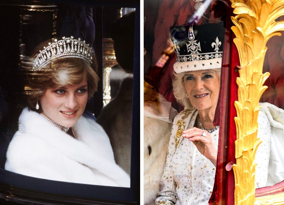 (L) Princess Diana traveling in a coach, (R) Camilla Parker Bowles, who may have thought of Diana during coronation, traveling in a coach