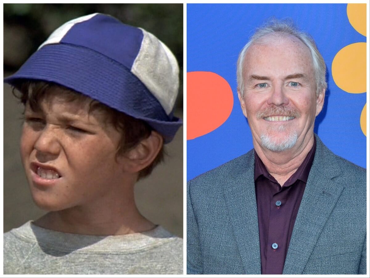 Mike Lookinland as Bobby Brady, wearing a baseball hat, and in 2019