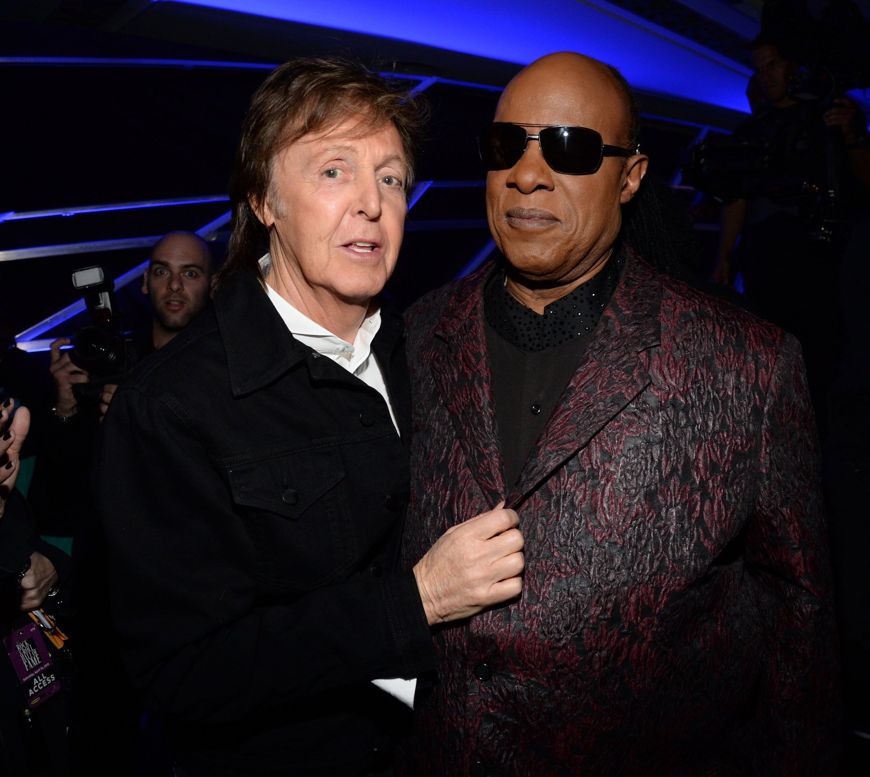Paul McCartney and Stevie Wonder attend the 30th Annual Rock and Roll Hall of Fame Induction Ceremony
