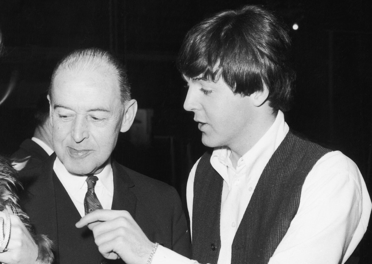 Paul McCartney (right) with his father Jim McCartney in 1964