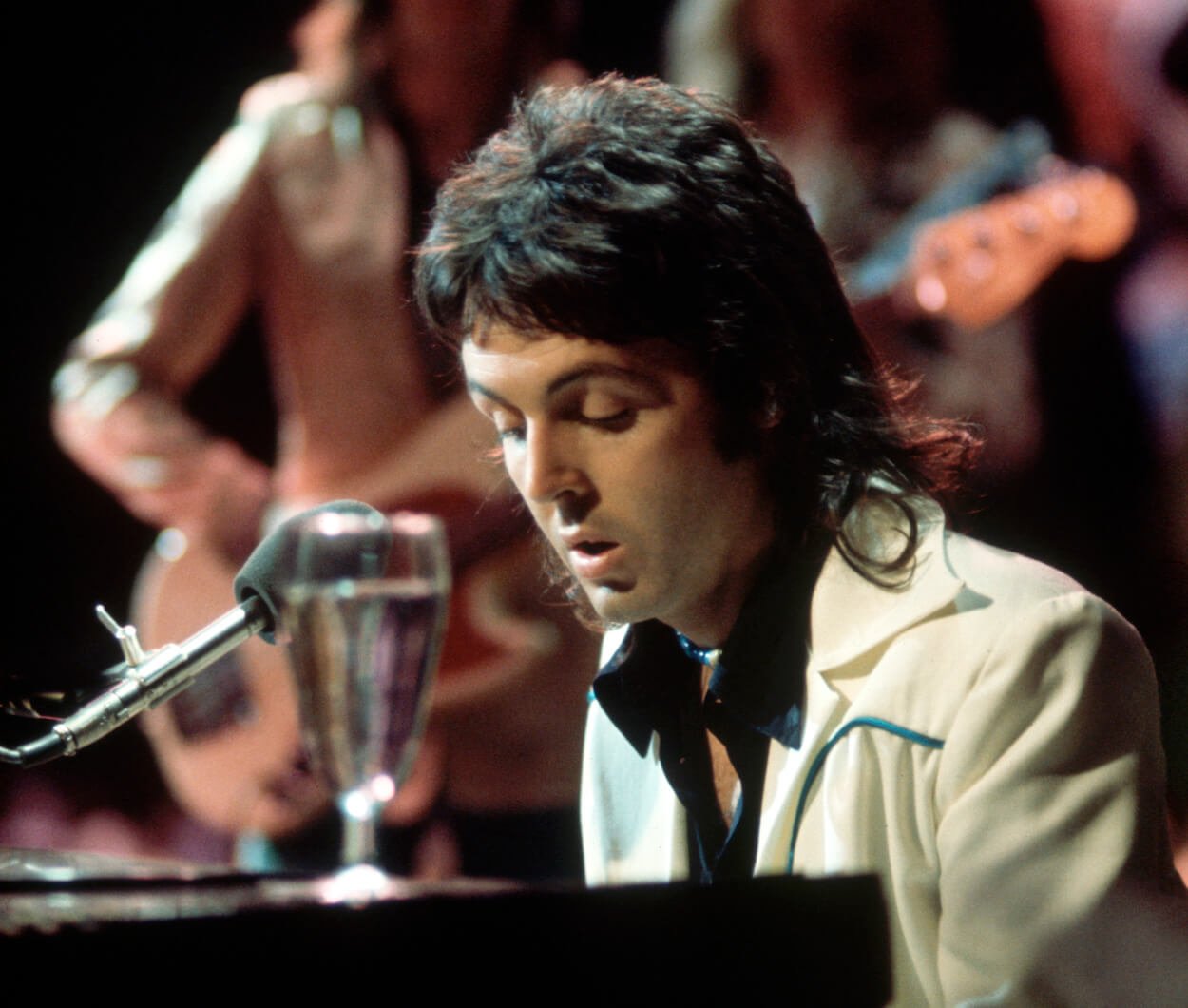 Paul McCartney playing piano during an April 1972 television appearance.