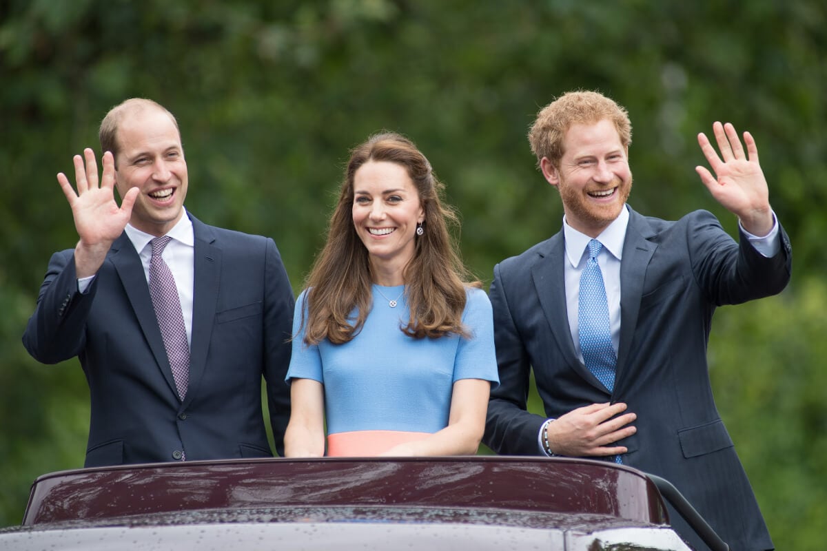 Prince William, Duke of Cambridge, Catherine, Duchess of Cambridge and Prince Harry during "The Patron's Lunch" celebrations for The Queen's 90th birthday at The Mall on June 12, 2016 in London, England