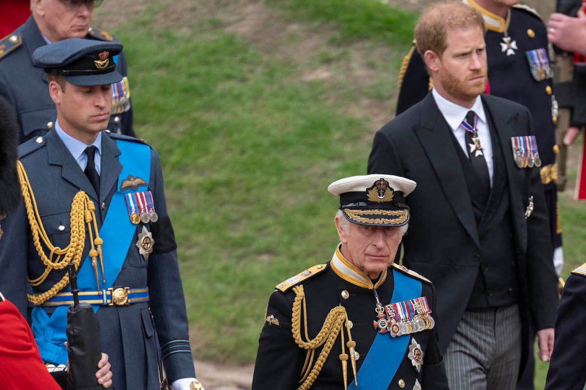 Prince Harry, who is expected to have an emotionally difficult time at the coronation, walks with Prince William and King Charles