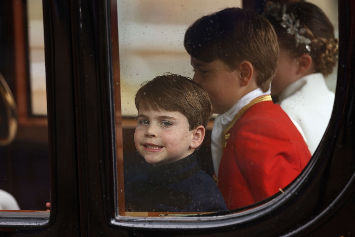 Prince Louis, who cheered King Charles up during coronation rehearsals, in a coach with Prince George and Princess Charlotte after coronation service