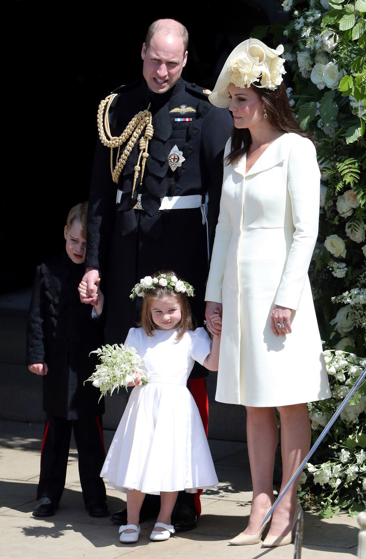 Prince William, Kate Middleton, and their children following the wedding of Prince Harry and Meghan Markle