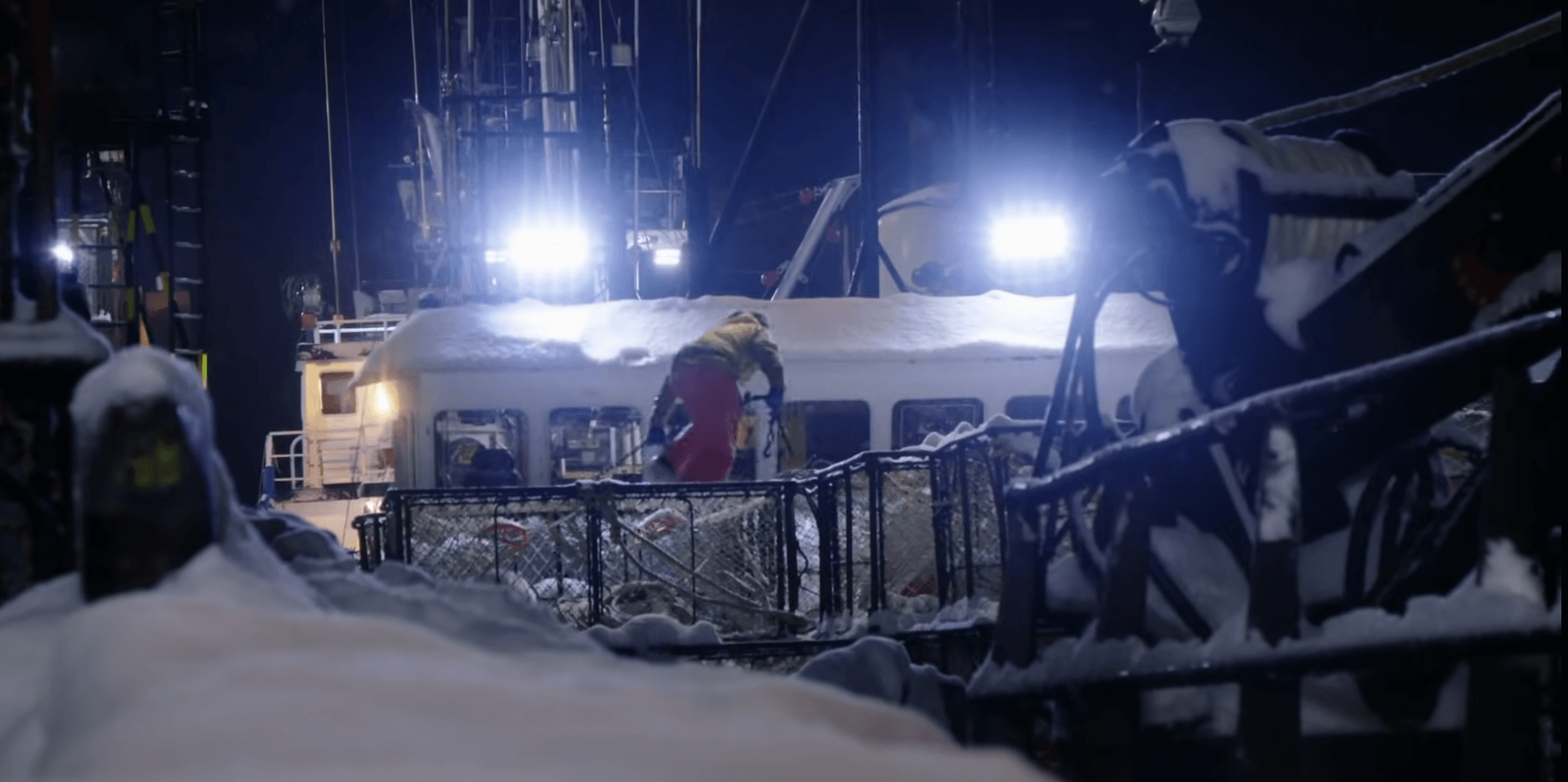 The image of a boat iced over during the episode of the Scandies Rose sinking in 'Deadliest Catch'