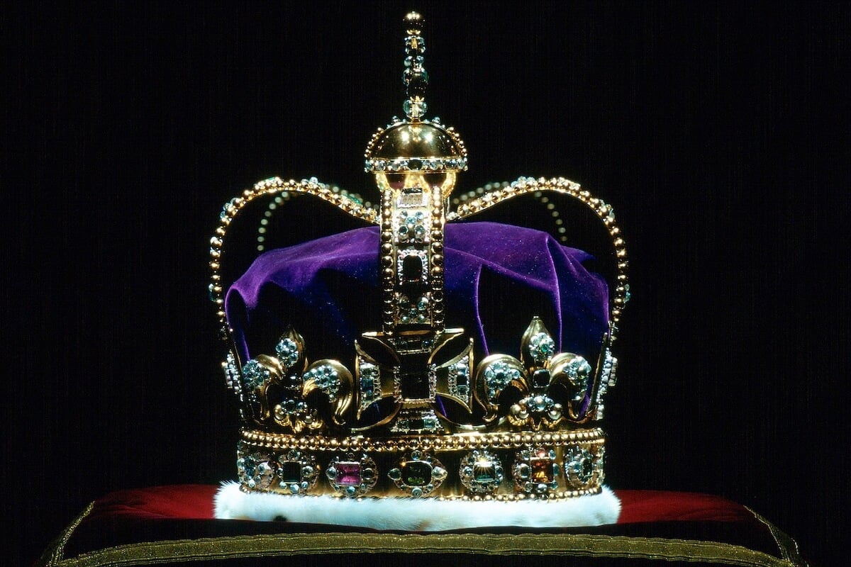 St. Edward's Crown, which King Charles was crowned with at his coronation, sits on a pillow