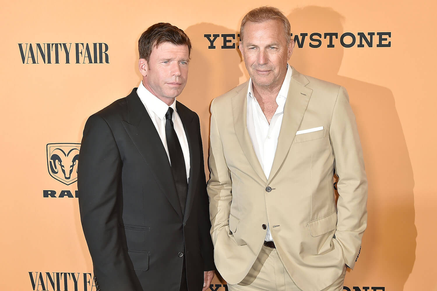 Taylor Sheridan and Kevin Costner from 'Yellowstone' Season 5 standing together at an event