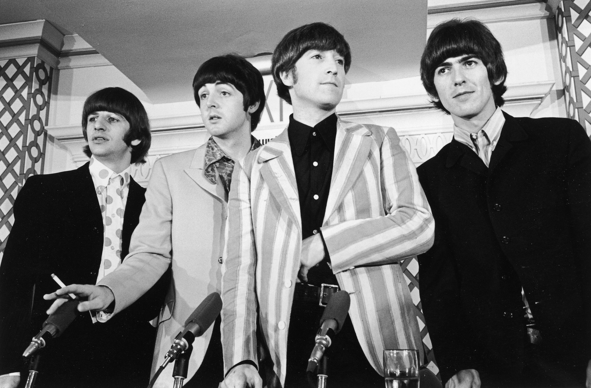 The Beatles at a press conference for their performance at Shea Stadium in New York City