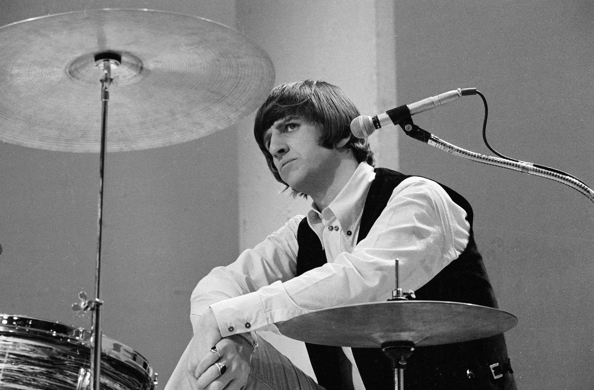 Ringo Starr with The Beatles at rehearsal for The Ed Sullivan Show