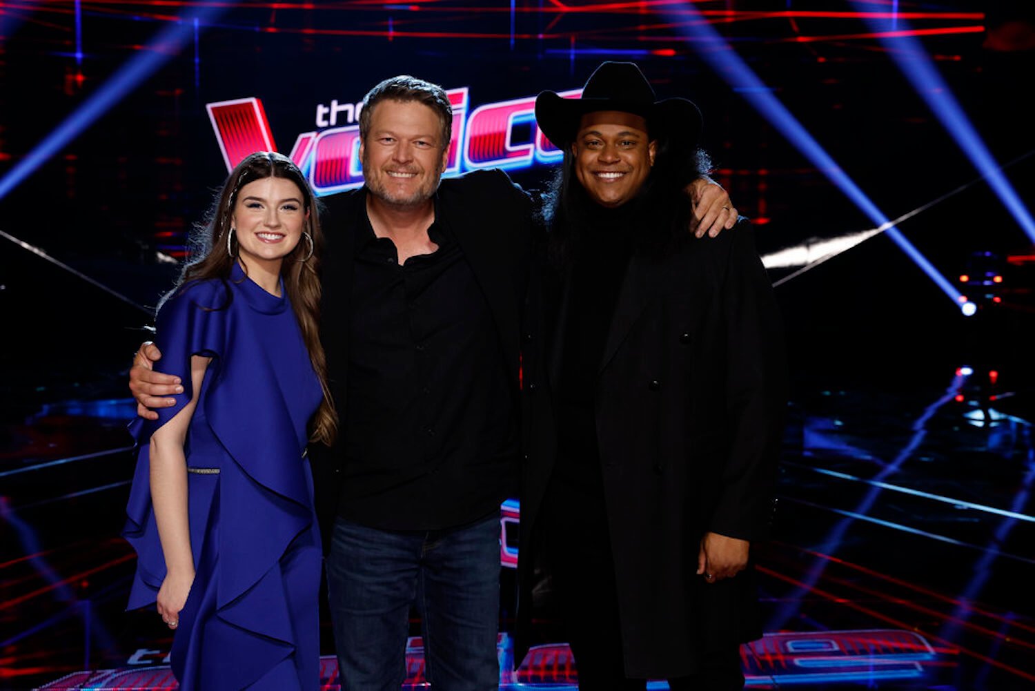 Blake Shelton, NOIVAS, and Grace West standing with each other ahead of 'The Voice' Season 23 finale
