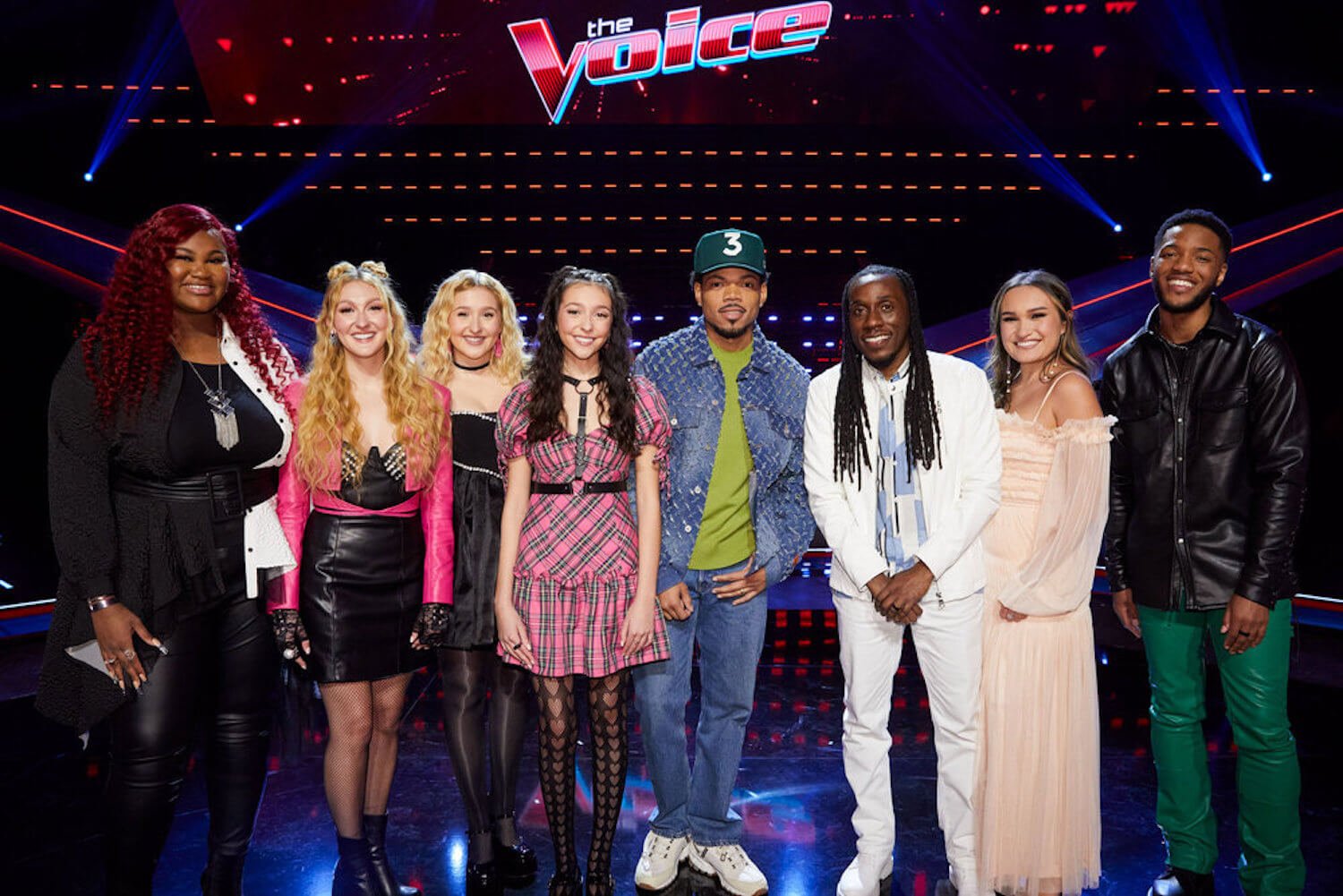 Chance the Rapper's team on 'The Voice' Season 23 standing on stage for the Playoffs