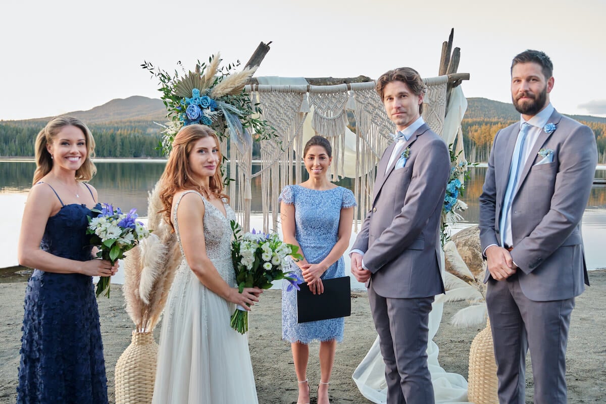 Happy couple at the altar in the new Hallmark Channel movie 'Wedding Season'