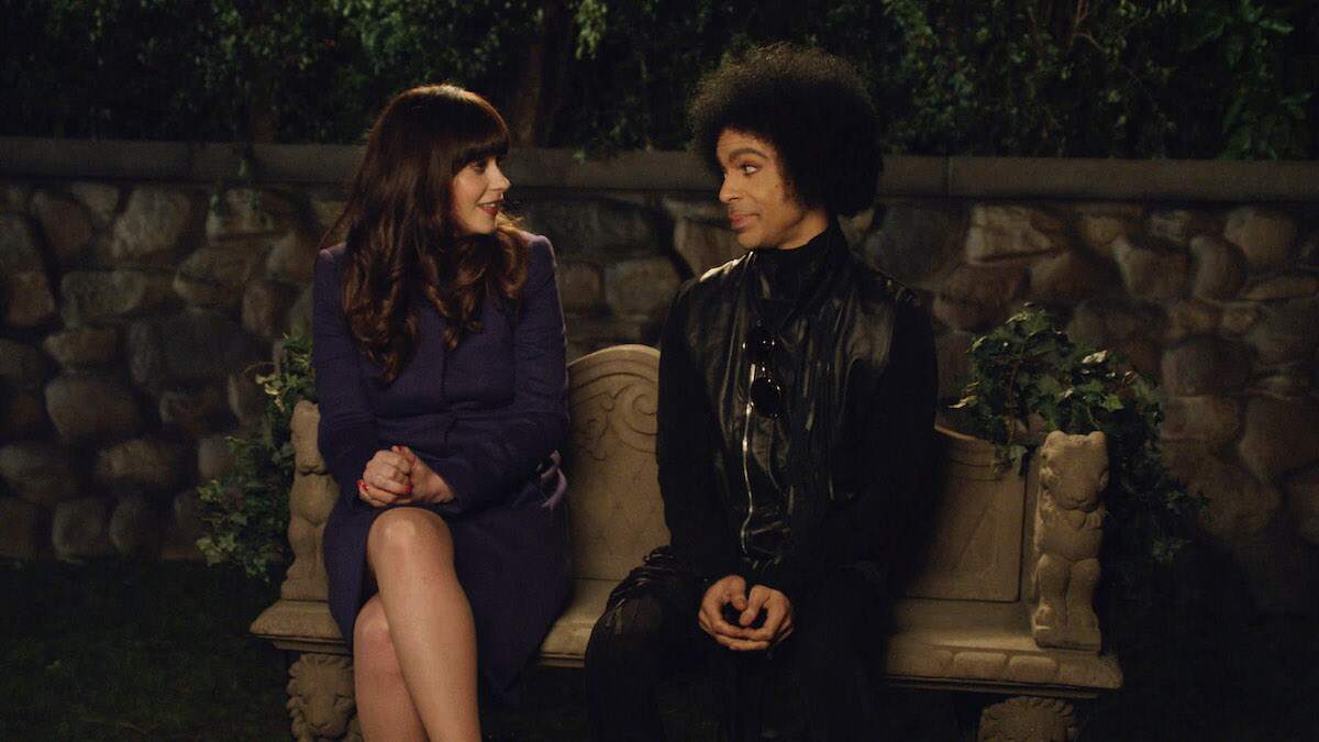 Zooey Deschanel and music royalty Prince in the "Prince" episode of New Girl