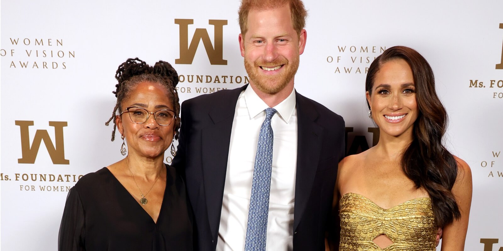 Doria Ragland, Prince Harry and Meghan Markle at the Women of Vision Awards in New York City.