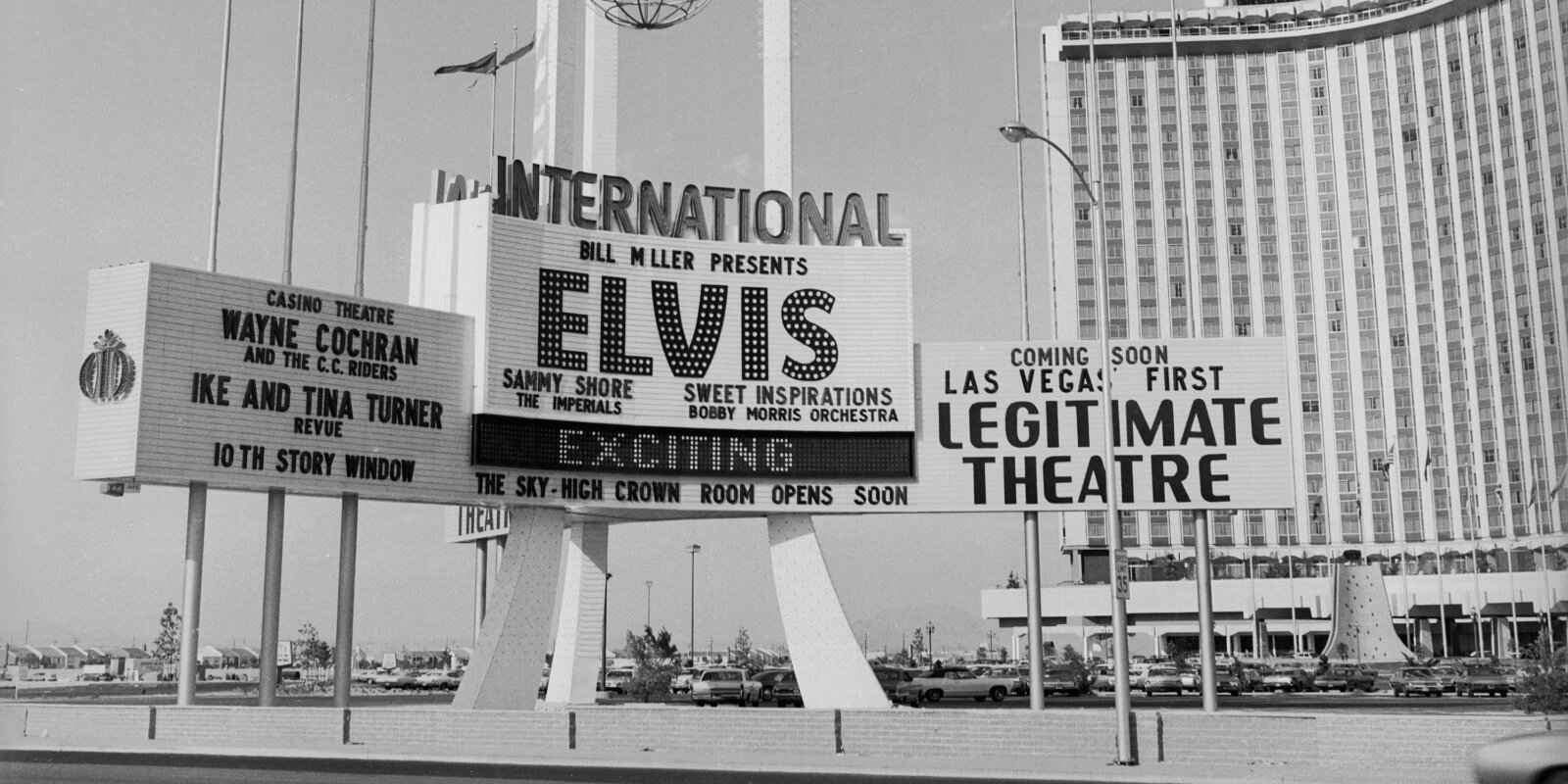 Elvis Presley marquee at the International Hotel in Las Vegas in 1969.