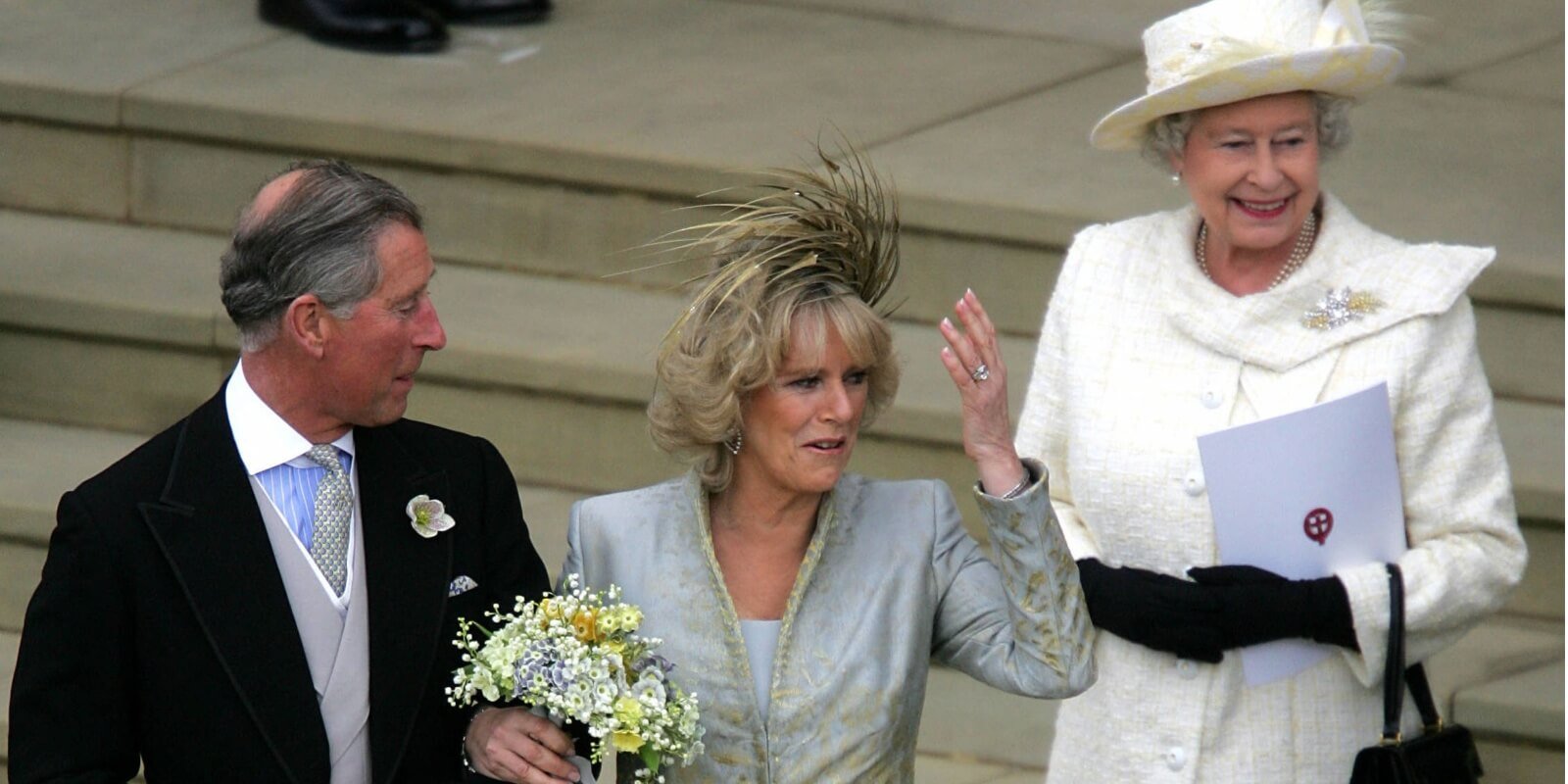King Charles, Camilla Parker Bowles, and Queen Elizabeth photographed in 2005.