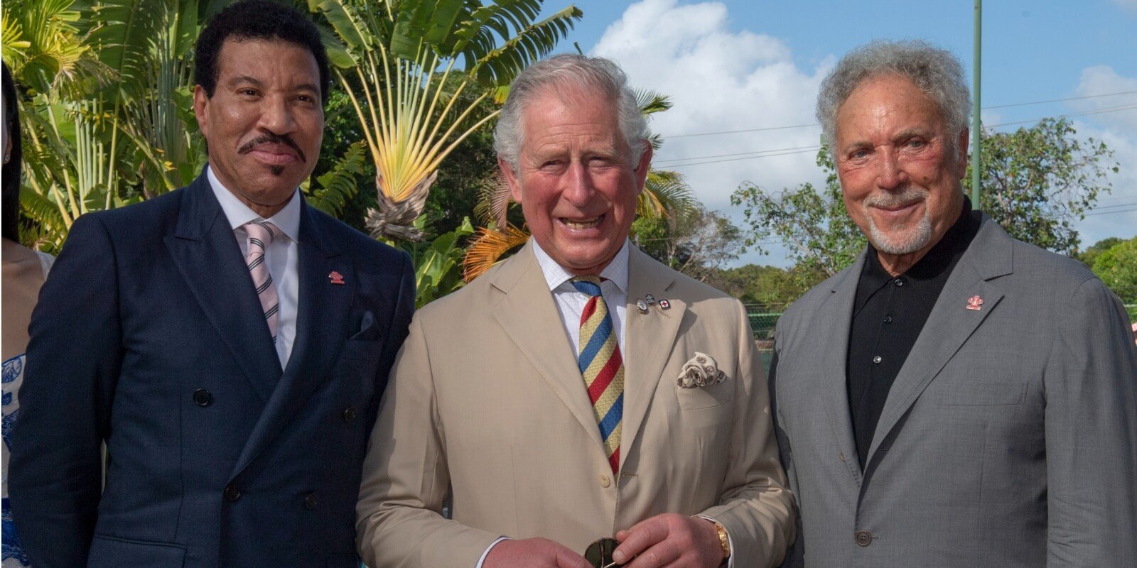 Lionel Richie, King Charles, and Tom Jones photographed together on March 19, 2019 in Folkestone, Barbados.