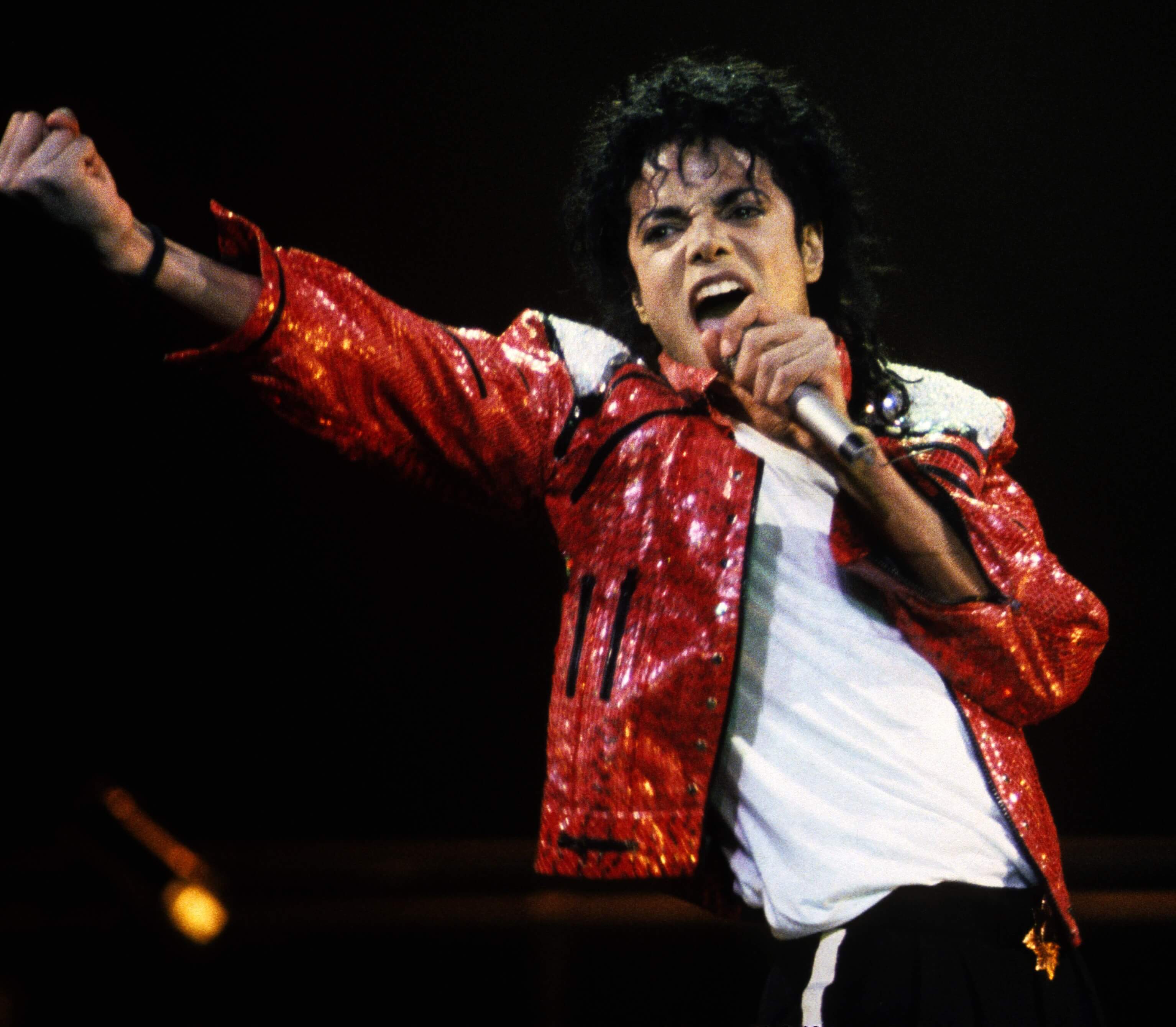 "Beat It" singer Michael Jackson in a red jacket