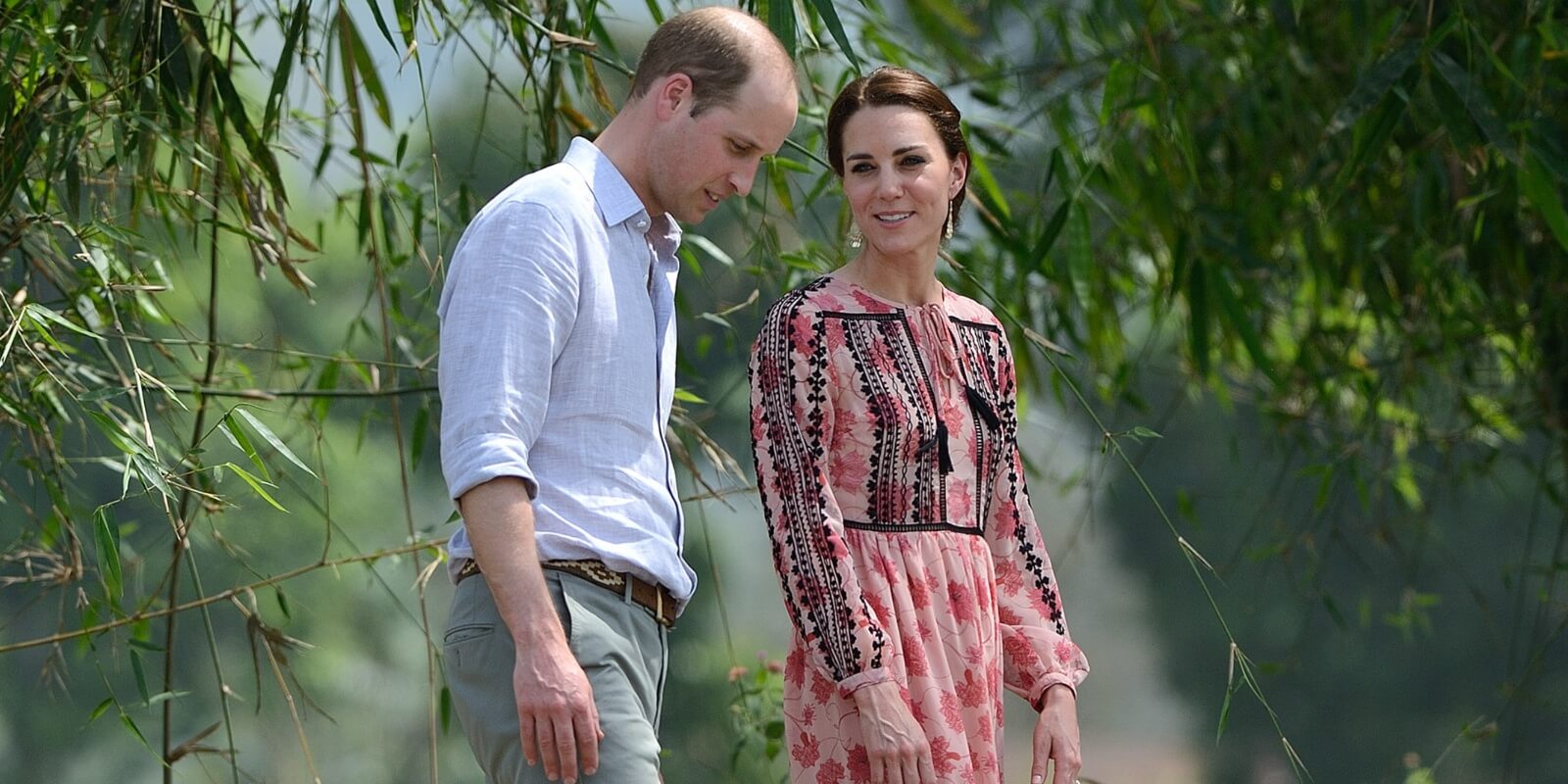 Prince William and Kate Middleton walk through a tea garden at Kaziranga National Park on April 13, 2016 in Guwahati, India.