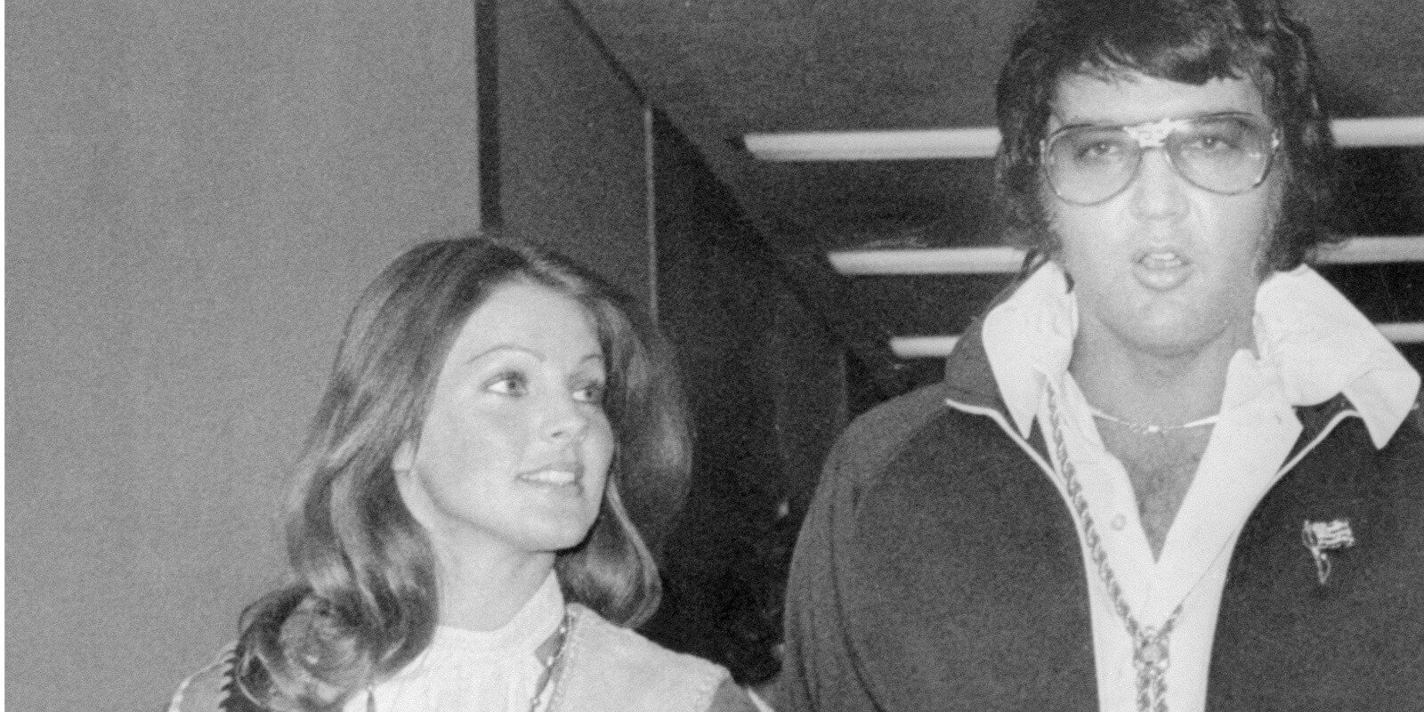 Priscilla and Elvis Presley photographed in 1973 as they left divorce court.