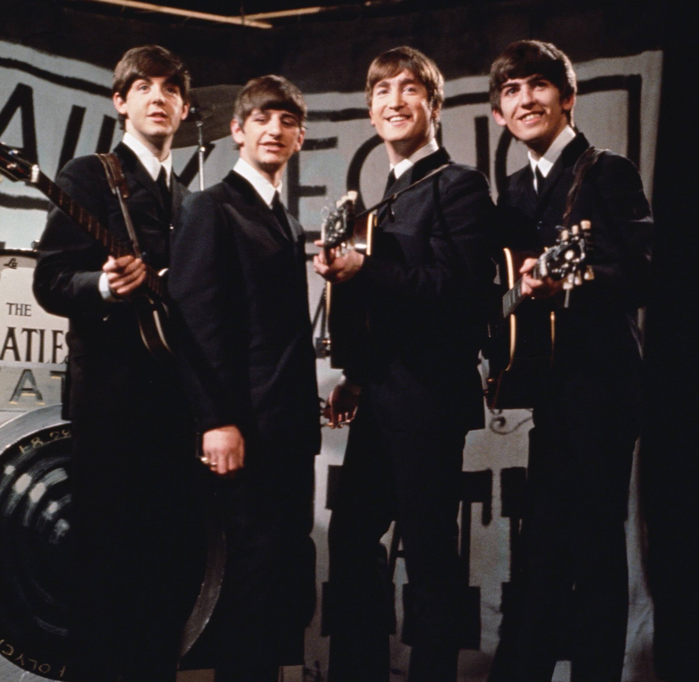 The Beatles in suits during their "My Bonnie" era