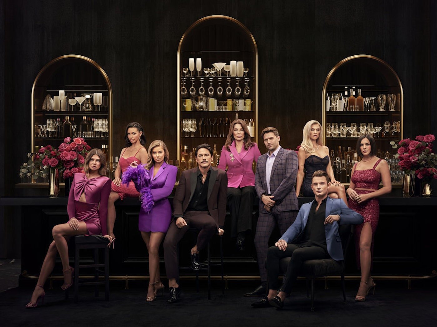 Vanderpump Rules cast photo: Raquel Leviss, Scheana Shay, Ariana Madix, Tom Sandoval, Lisa Vanderpump, Tom Schwartz, Lala Kent, James Kennedy, Katie Maloney