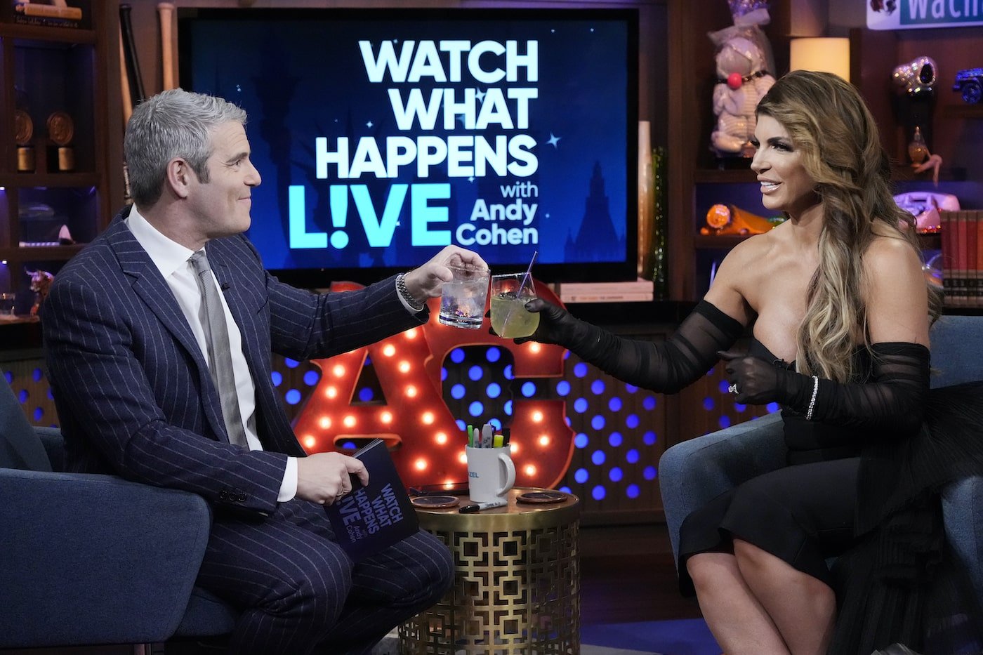 Andy Cohen and Teresa Giudice from 'RHONJ' toast on 'WWHL'