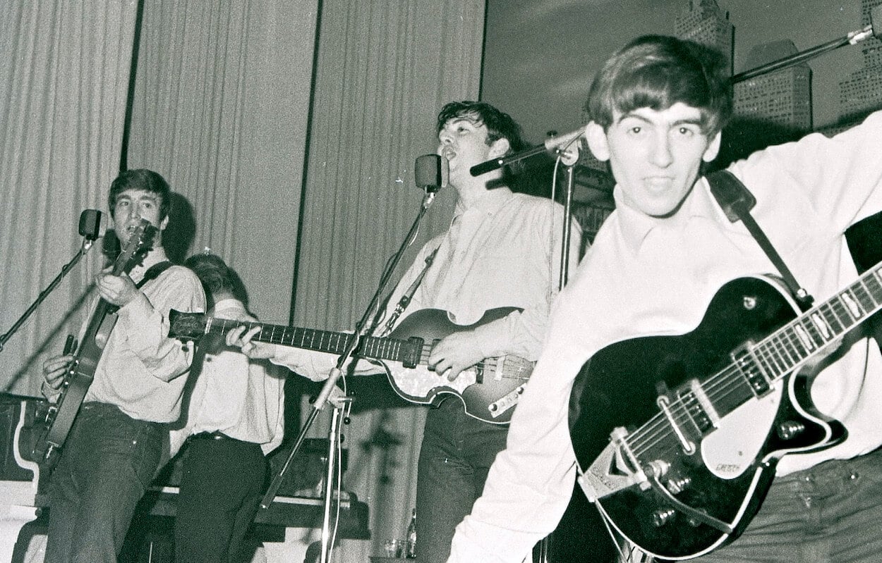 Beatles members (from left) John Lennon, Paul McCartney, and George Harrison performing at the Star-Club in Hamburg, Germany, in May 1962.