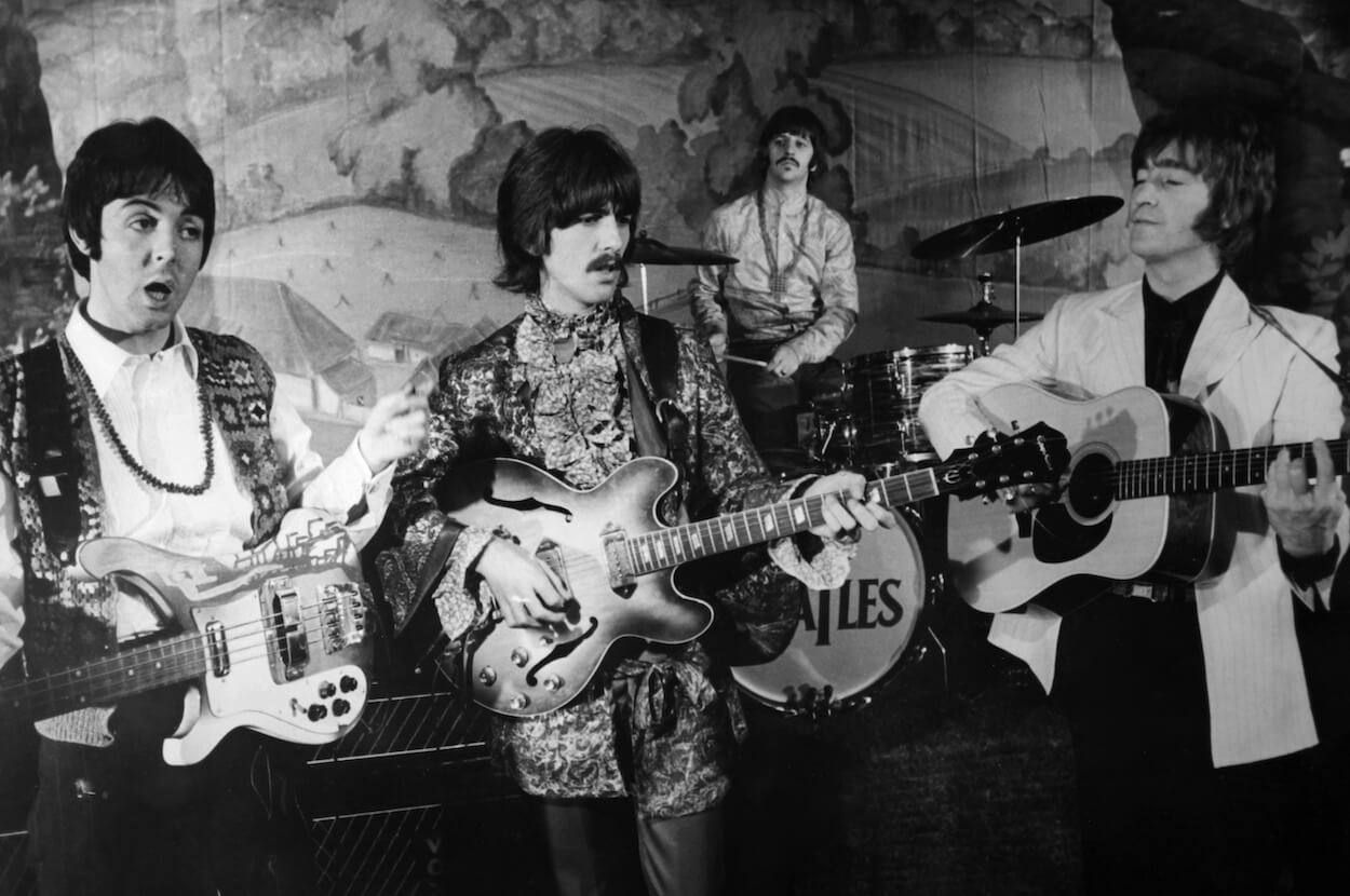 Paul McCartney (from left), George Harrison, Ringo Starr, and John Lennon performing The Beatles song 'Hello, Goodbye' in 1968.
