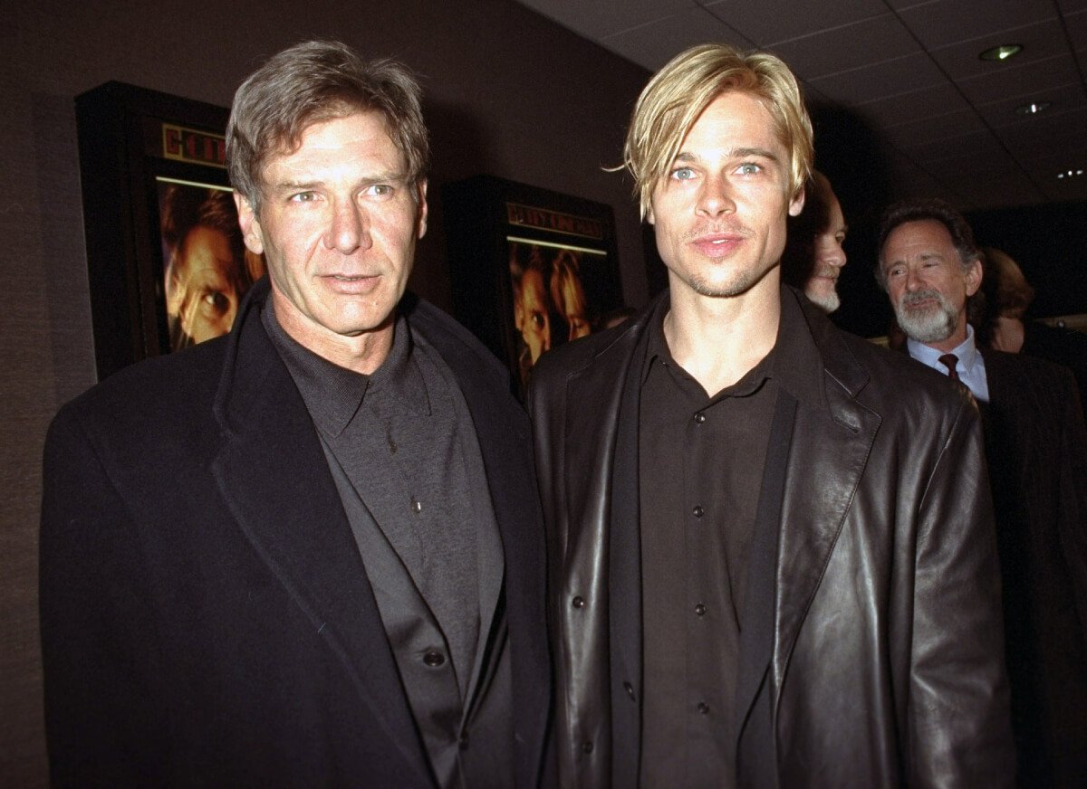 Harrison Ford and Brad Pitt attending premiere of "The Devil's Own" at Cinema One Theater