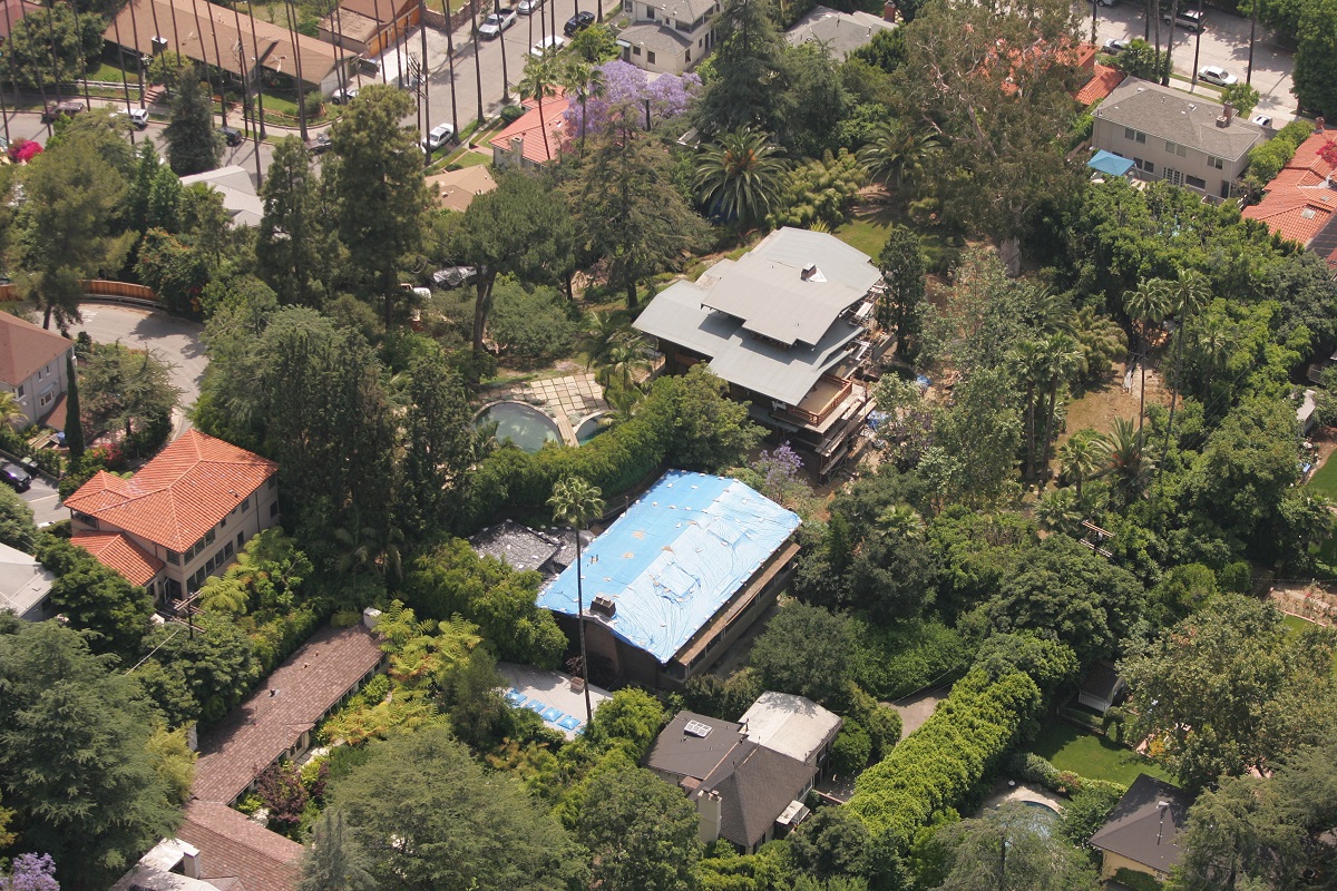 Exterior aerial view of the reported Hollywood home of Brad Pitt is seen on June 10, 2006. According to Cassandra Peterson the house is haunted.
