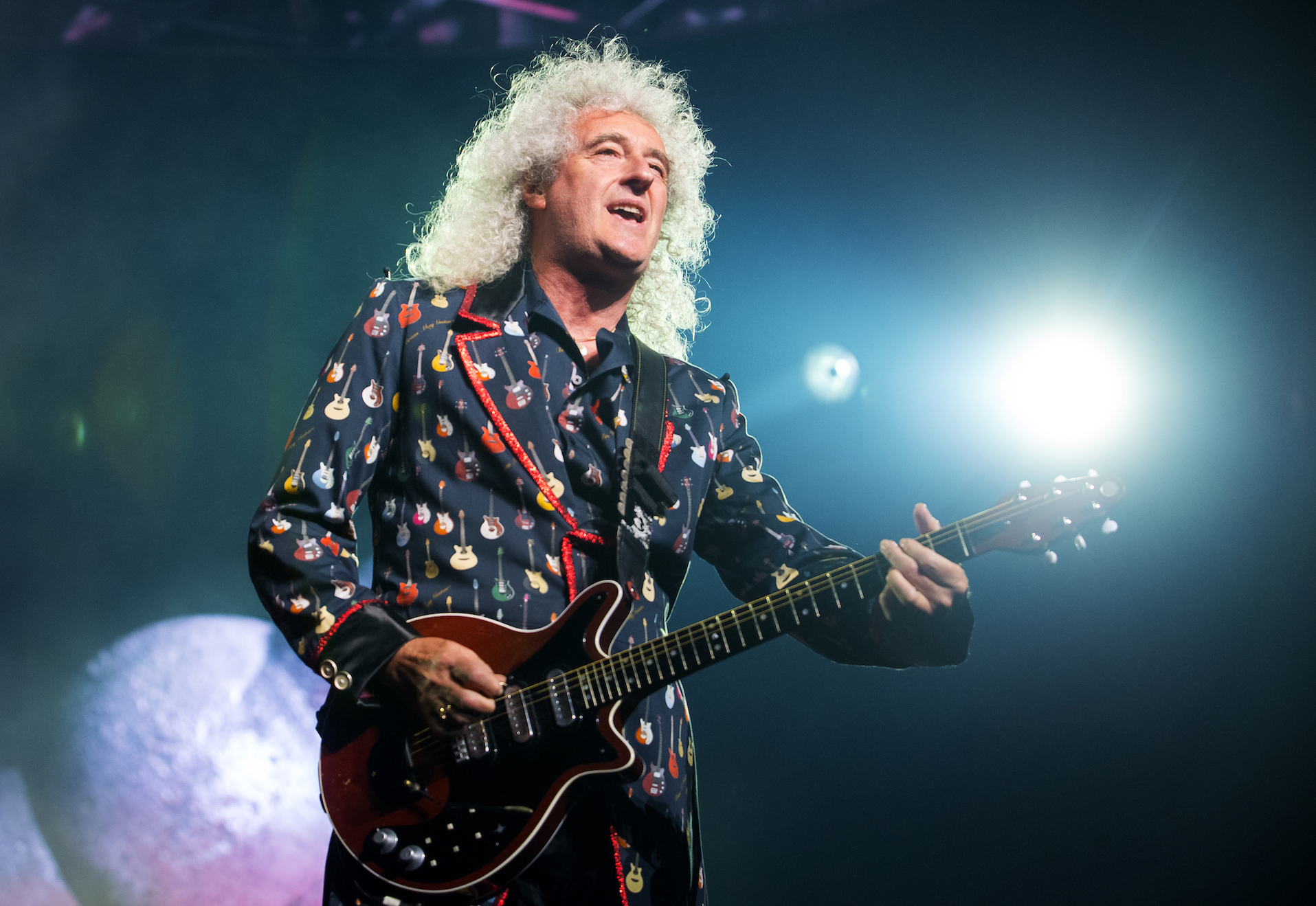 Brian May of queen performs at the O2 Arena in London, England